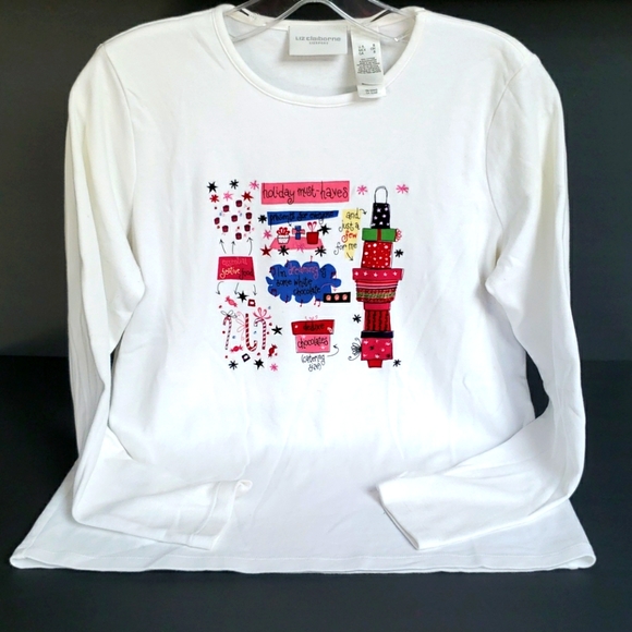 Liz Claiborne Tops - LIZ CLAIBORNE LADIES HOLIDAY FUN LONG SLEEVES T-SH